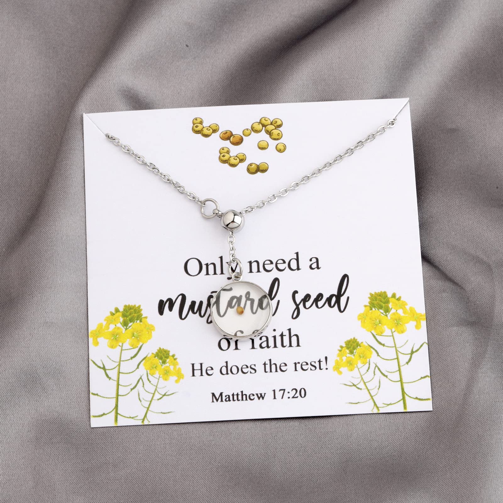 WUSUANED Religious Inspirational Gift Mustard Seed Lariat Necklace Faith Jewelry Christian Gifts For Women