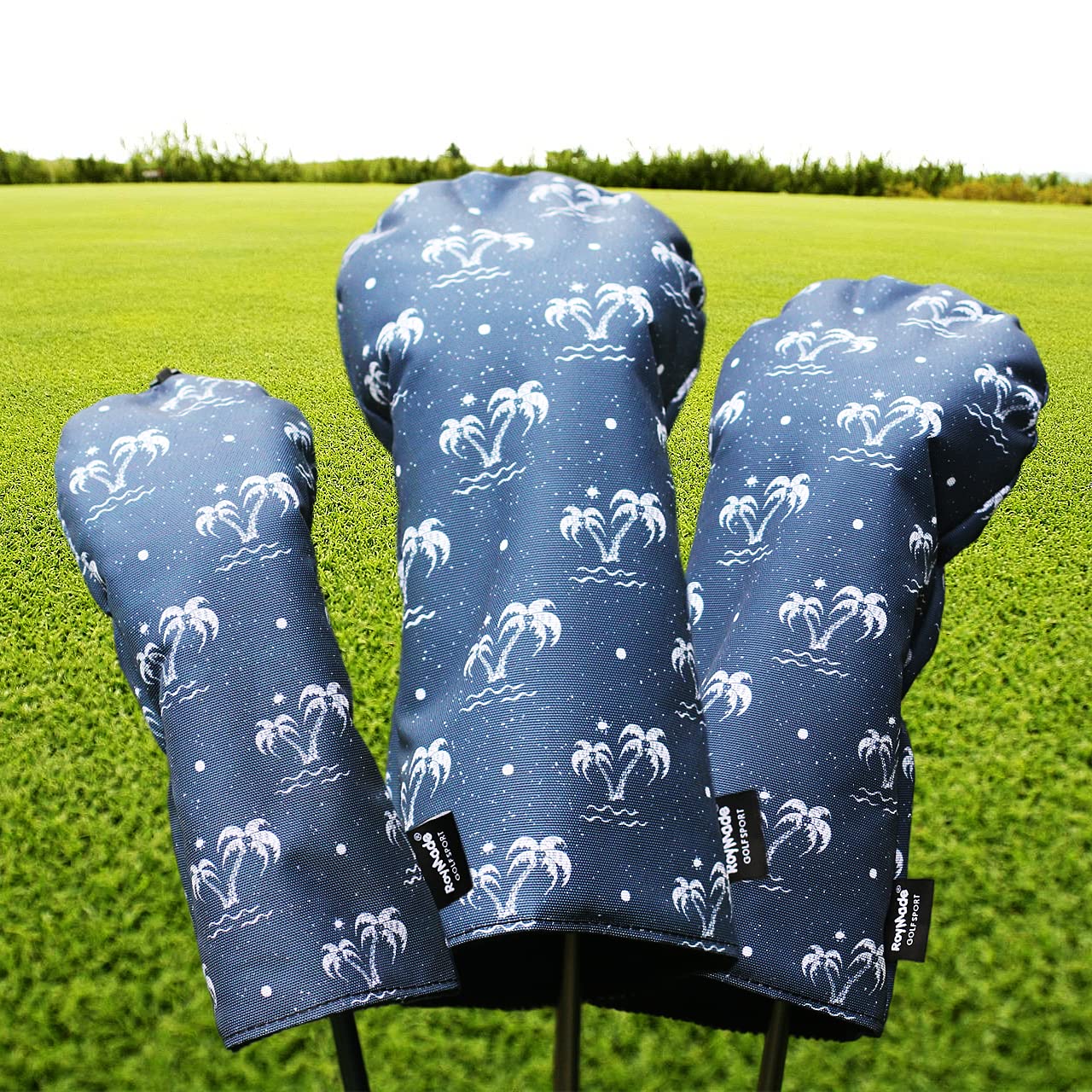 ROYMADE Golf Club Head Covers 3 Pack Waterproof Cloth Head Covers for Driver/Fairway Wood/Hybrid Fit All Golf Clubs Headcover #1#3#5 for All Brands (Coconut trees style)