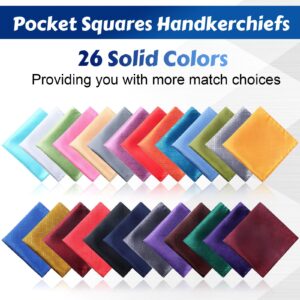 JaGely 52 Pcs Mens Pocket Squares for Men Handkerchief Soft Silk Pocket Square Handkerchief Suit Accessories for Men Wedding Business Banquet, 9.06 x 9.06 Inch Hankies, 52 Multi Styles(Classic)