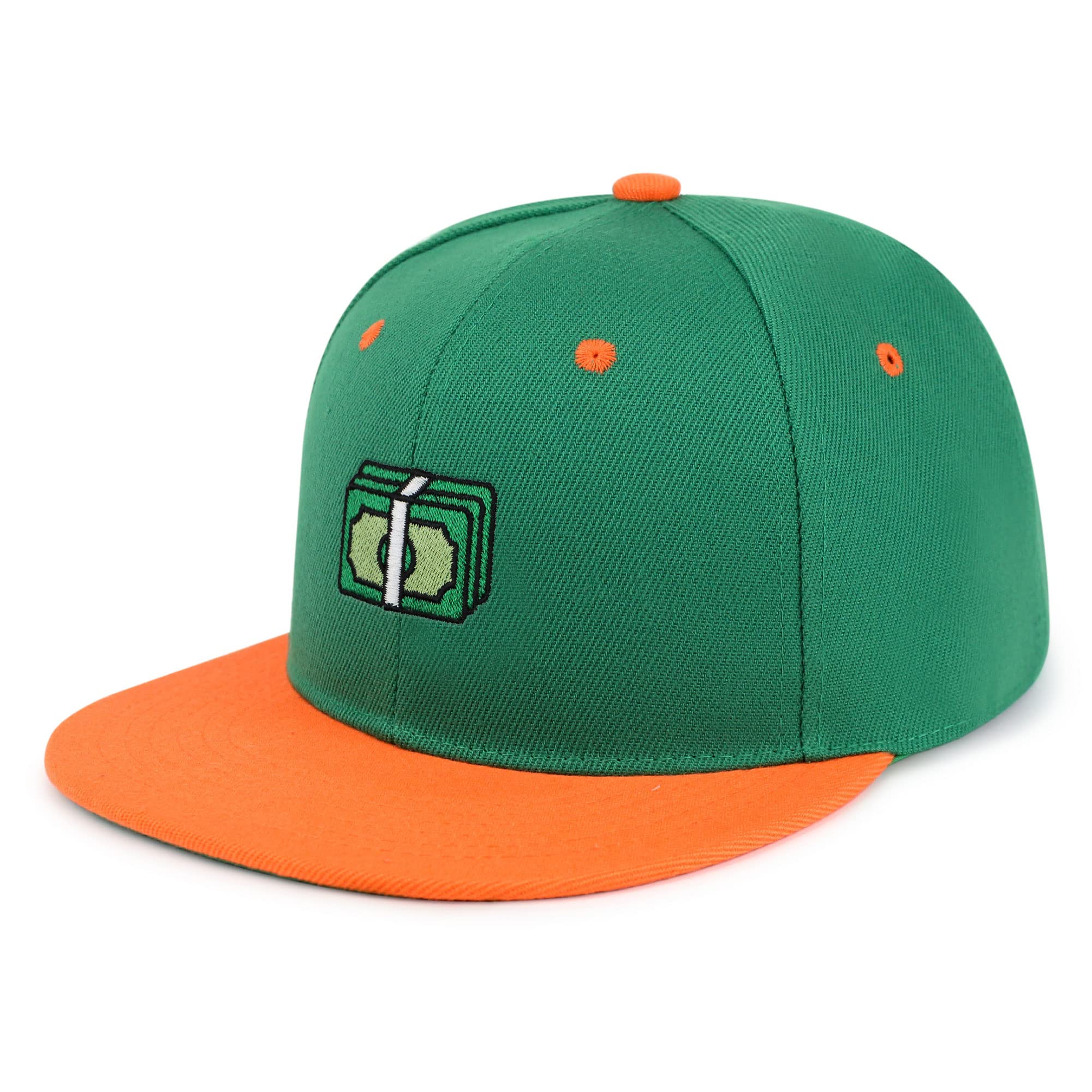 JPAK Money Hip-Hop Snapback Hat Embroidered Green and Orange Two Tone Baseball Cap Bill Dollar