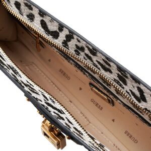 GUESS Centre Stage Top Zip Clutch, Black/White Leopard