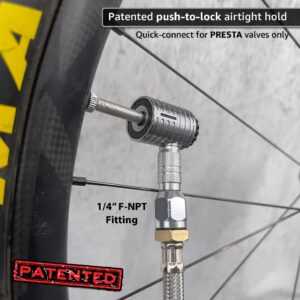 JACO Lightning XP Locking Presta Air Chuck for Bike Tires - 1/4" F-NPT (Open Flow) | Quick-Connect Presta Attachment for Tire Inflators (Patented)