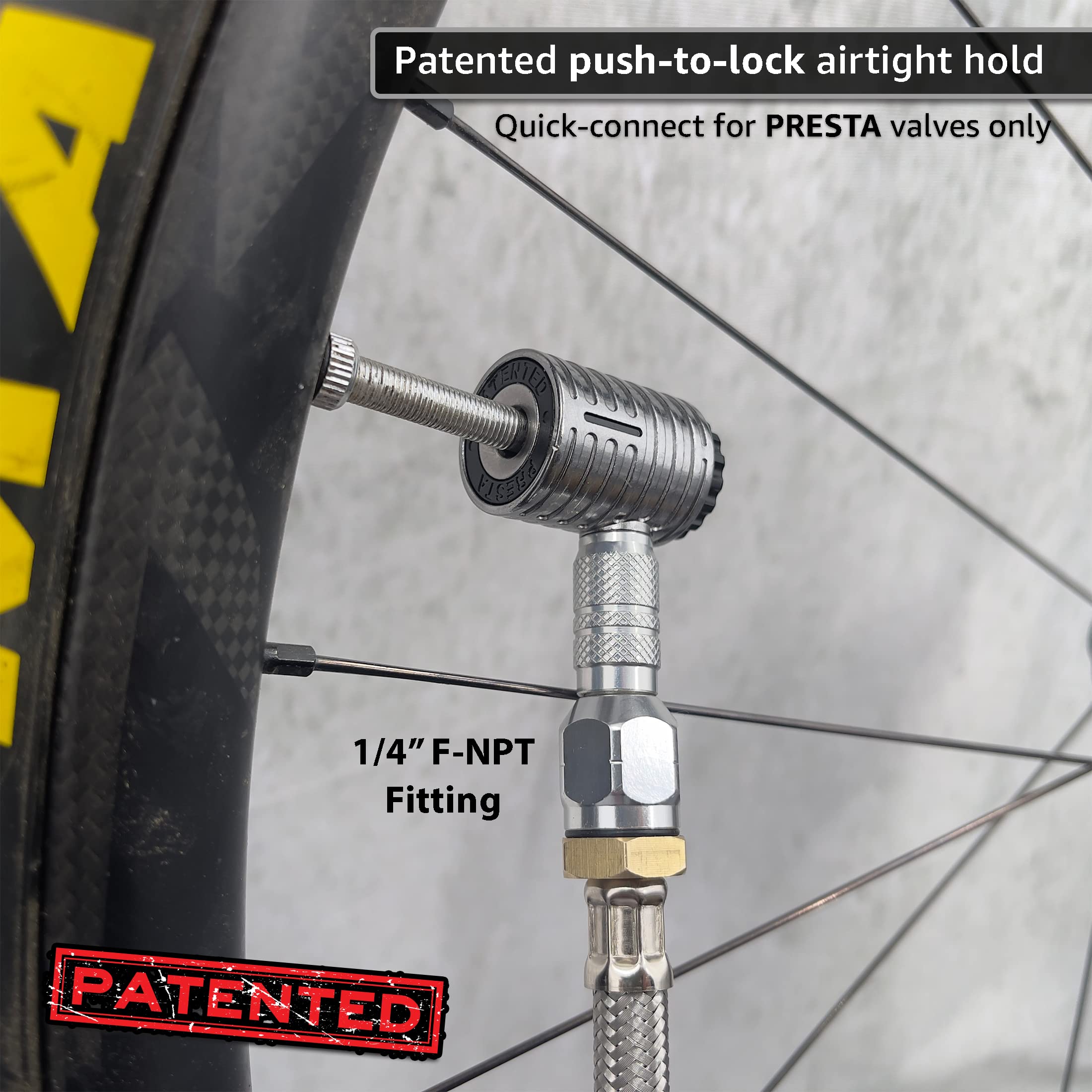 JACO Lightning XP Locking Presta Air Chuck for Bike Tires - 1/4" F-NPT (Open Flow) | Quick-Connect Presta Attachment for Tire Inflators (Patented)