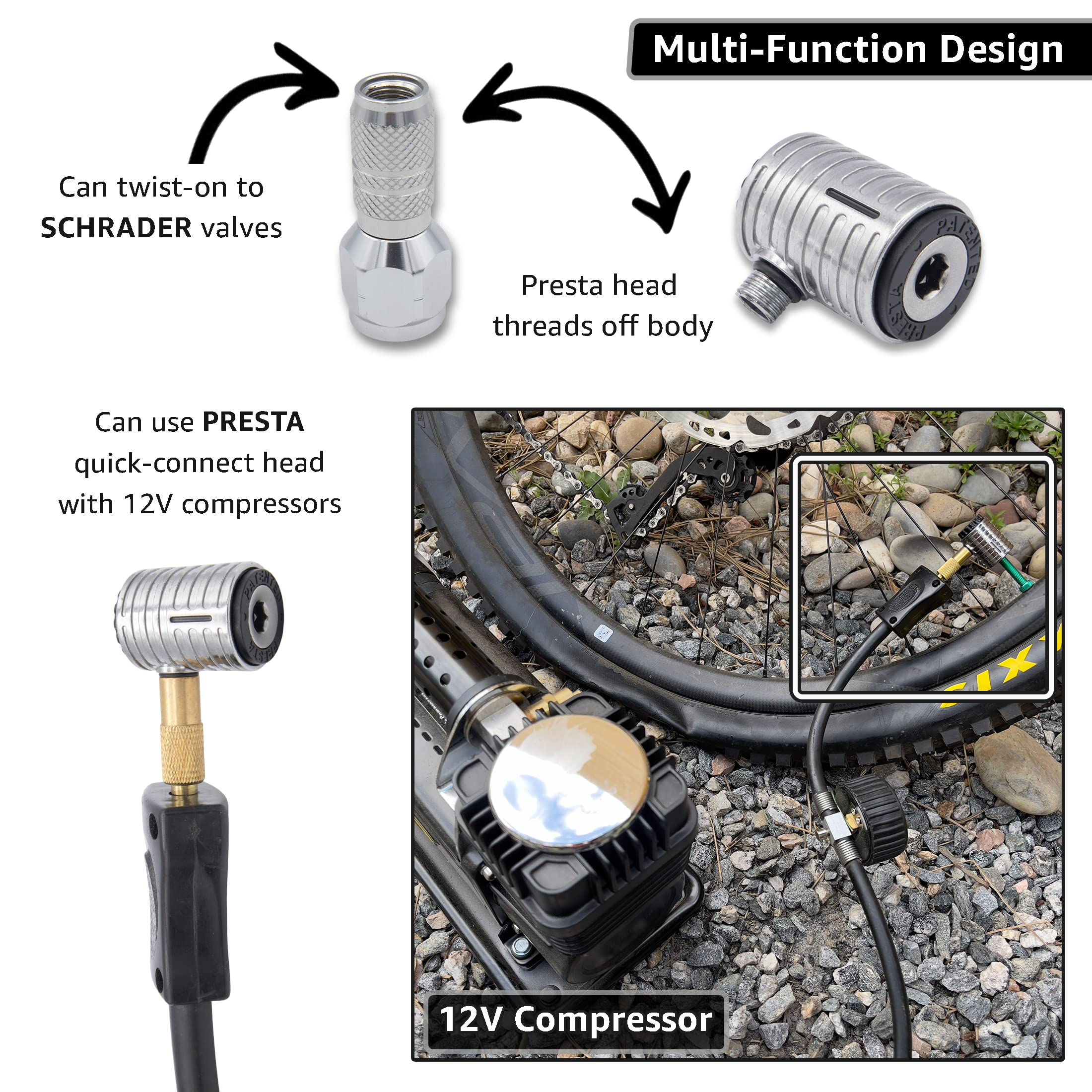 JACO Lightning XP Locking Presta Air Chuck for Bike Tires - 1/4" F-NPT (Open Flow) | Quick-Connect Presta Attachment for Tire Inflators (Patented)