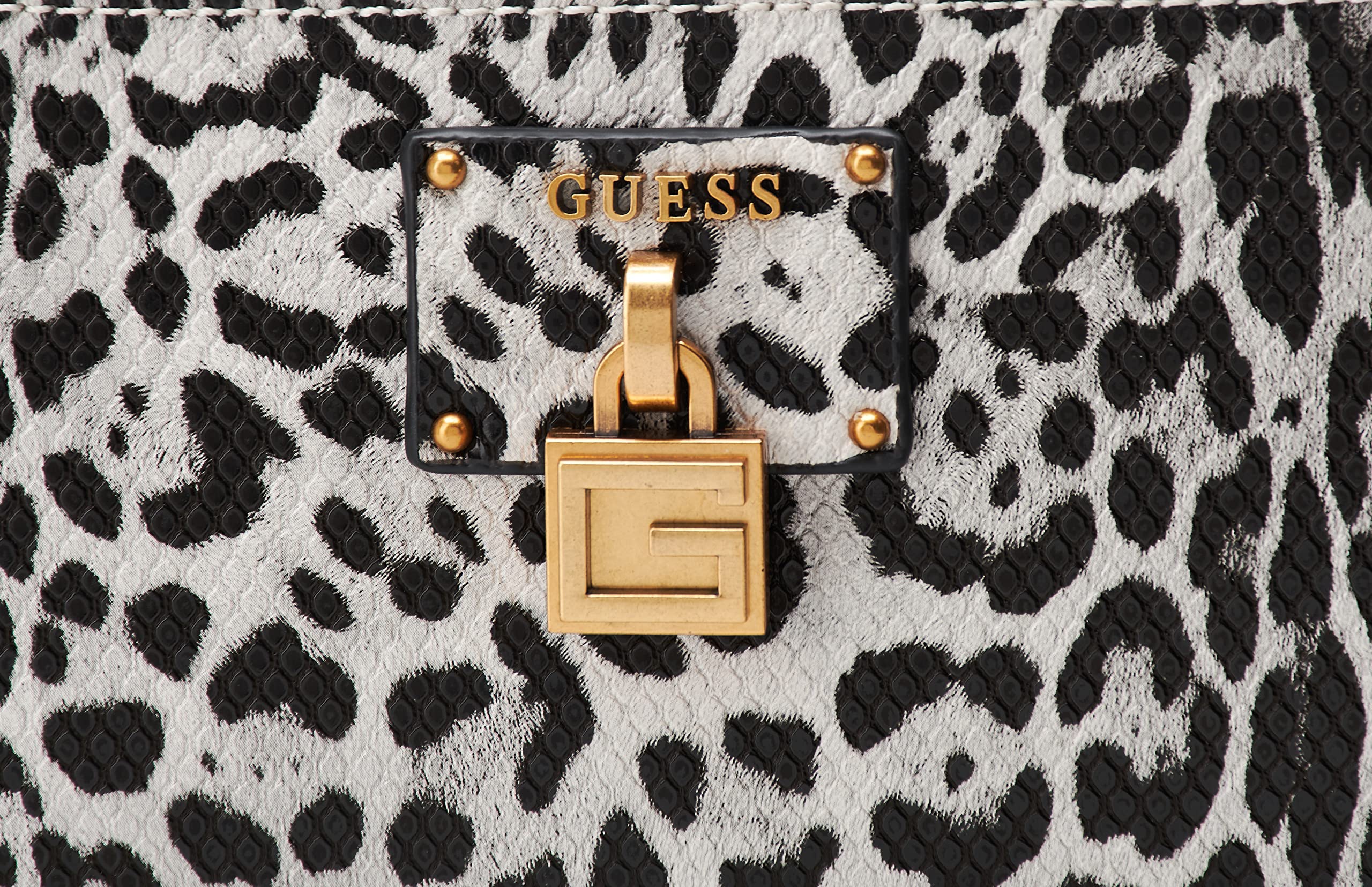 GUESS Centre Stage Top Zip Clutch, Black/White Leopard