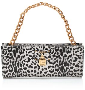 guess centre stage top zip clutch, black/white leopard