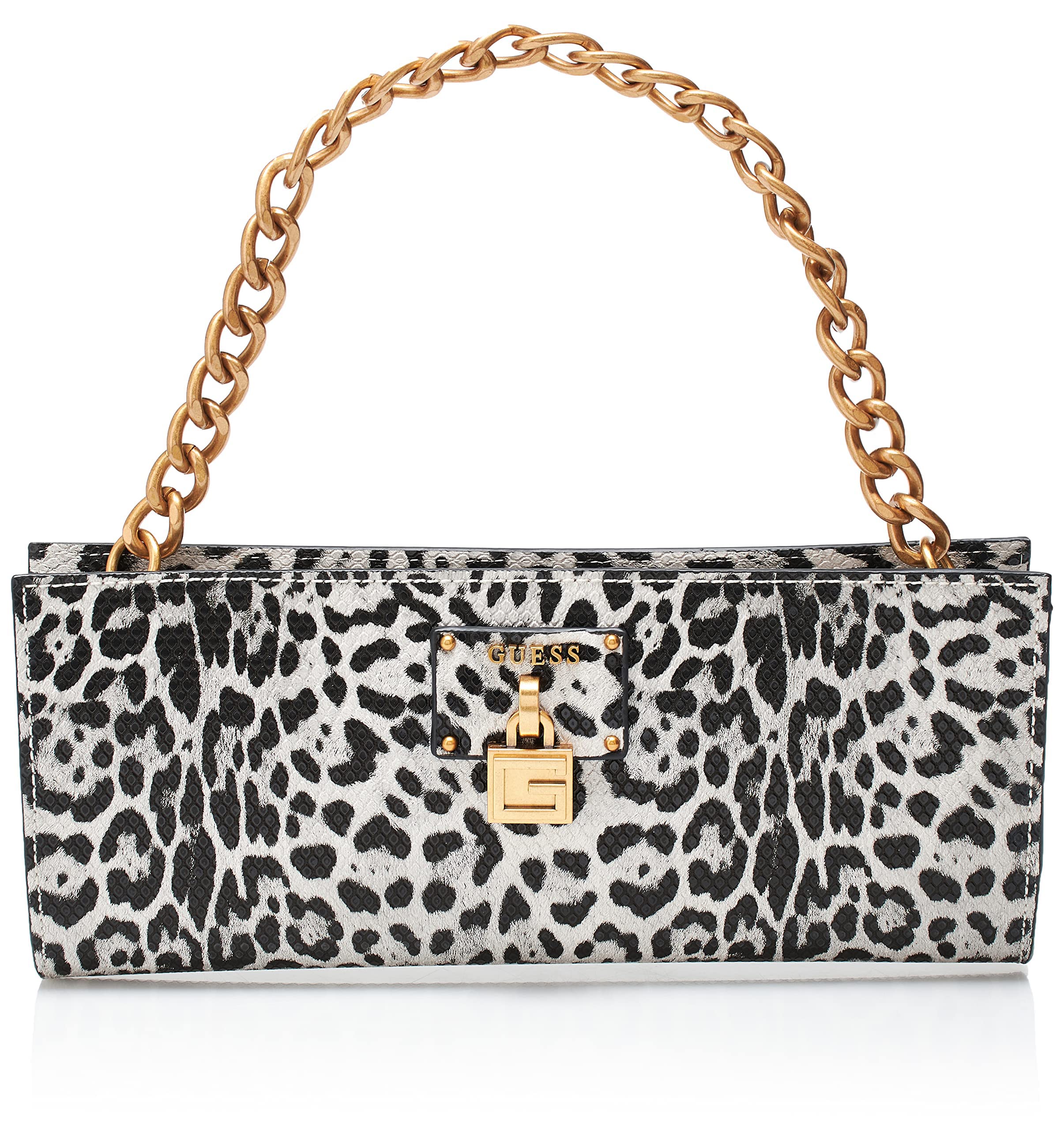 GUESS Centre Stage Top Zip Clutch, Black/White Leopard