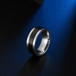 SSZYU Inspirational Jewelry Fashion Ring Stainless Steel Silver&Blue 2 Tone Band Ring for Women Keep Fucking Going Inspirational Spinner Ring Encouragement Graduation Ring for Women Men,Size 12