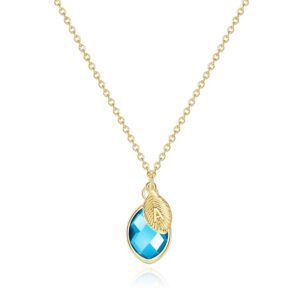 Me&Hz March Birthstone Necklace for Women 14K Gold Filled Dainty A Initial Necklace Aqua Blue Crystal Pendant Necklace Aquamarine Jewelry Personalized Mom Christmas March Birthday Gift