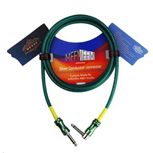 mffmffm guitar cable 10 ft - straight to right angle 1/4 inch guitar cord, instrument cable for electric guitar/amp/bass, pro audio (green)