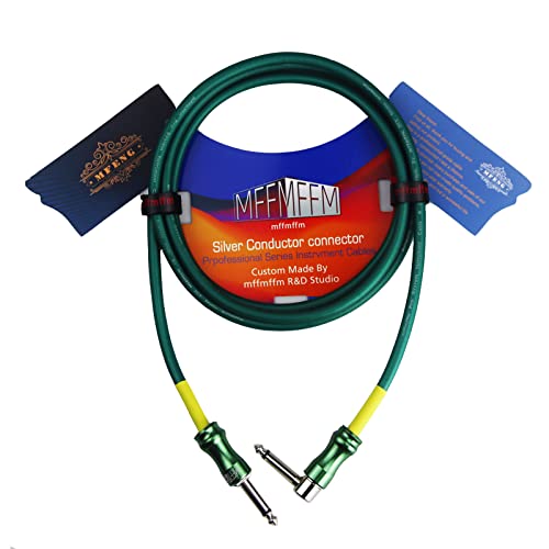 mffmffm Guitar Cable 10 ft - Straight to Right Angle 1/4 Inch Guitar Cord, Instrument Cable for Electric Guitar/Amp/Bass, Pro Audio (Green)