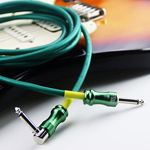 mffmffm Guitar Cable 10 ft - Straight to Right Angle 1/4 Inch Guitar Cord, Instrument Cable for Electric Guitar/Amp/Bass, Pro Audio (Green)