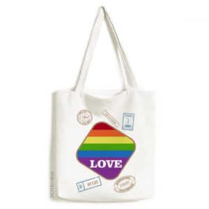 love lgbt rainbow art deco fashion stamp shopping ecofriendly storage canvas tote bag