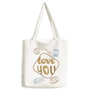 love you quote handwrite stamp shopping ecofriendly storage canvas tote bag