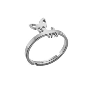 RUIZHEN Stainless Steel Open Adjustable Chihuahua Dog Finger Ring for Women(silver)