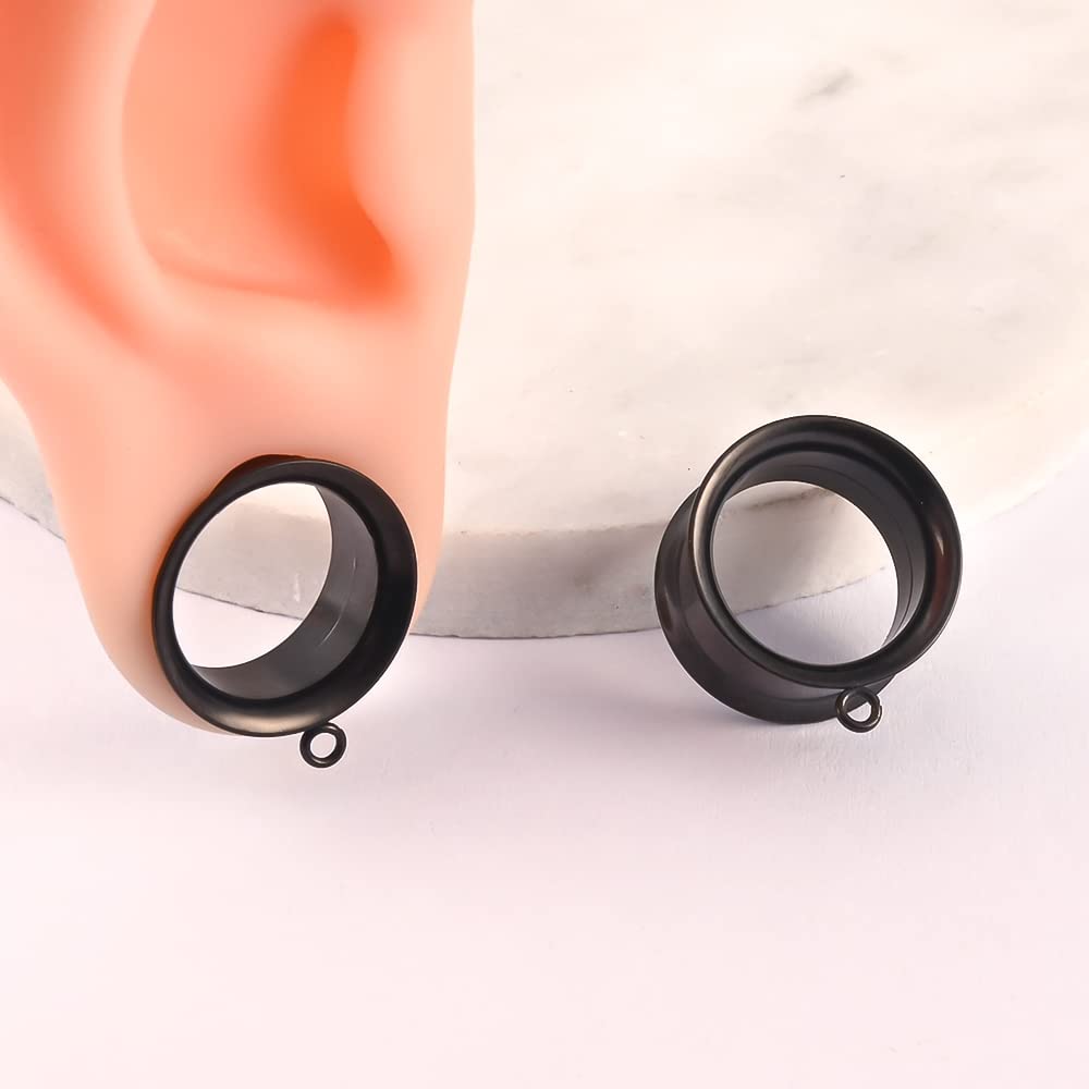 DOEARKO 4PCS 6mm-30mm Fashion Ear Piercing Tunnels DIY Ear Gauges 316 Stainless Steel Hypoallergenic Earrings Plugs for Ears Expander Body Jewelry (8mm(0G), Black)