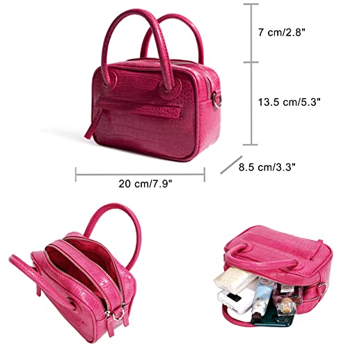 Women Shoulder Bag Handbags Small Crossbody Purse Top Handle Bag Crocodile Pattern Clutch Bag Chain Wristlet Satchel Purse, Rose