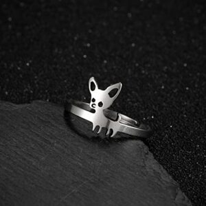 RUIZHEN Stainless Steel Open Adjustable Chihuahua Dog Finger Ring for Women(silver)