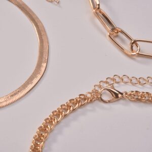 Generic Thick Chain Anklet Bracelet Gold Layered Anklet Set Fashion Foot Jewelry for Women and Teen Girl 3Pcs