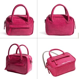 Women Shoulder Bag Handbags Small Crossbody Purse Top Handle Bag Crocodile Pattern Clutch Bag Chain Wristlet Satchel Purse, Rose