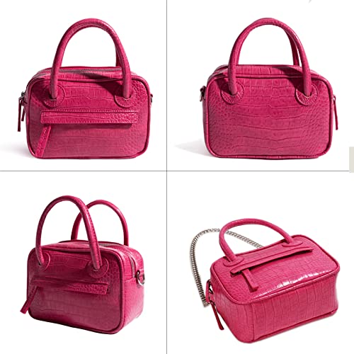 Women Shoulder Bag Handbags Small Crossbody Purse Top Handle Bag Crocodile Pattern Clutch Bag Chain Wristlet Satchel Purse, Rose