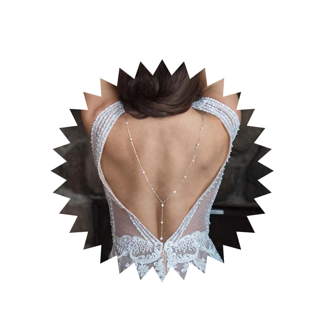 Ursumy Back Necklace Crystal Backdrop Necklace Sexy Body Chain Bridal Back Chain Jewelry for Women (Silver)