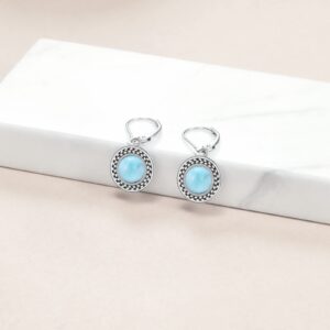 TIGER RIDER Blue Sea Stone Moonstone 925 Sterling Silver Larimar Earrings for Women, Rhinestone Round Crystal Jewelry for Mother s Day Gift, Exquisite Geometry Pendent Earrings