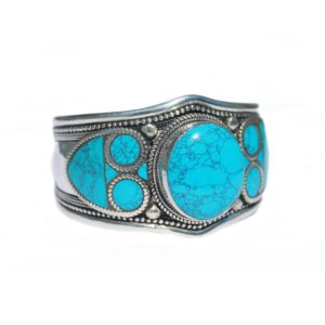 Boho Style Blue Stabilized-Turquoise Mosaic Adjustable Cuff Bracelet | Stainless Steel Jewelry for Men & Women