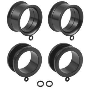 DOEARKO 4PCS 6mm-30mm Fashion Ear Piercing Tunnels DIY Ear Gauges 316 Stainless Steel Hypoallergenic Earrings Plugs for Ears Expander Body Jewelry (8mm(0G), Black)