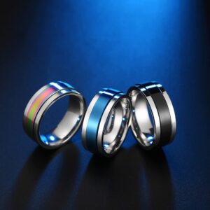 SSZYU Inspirational Jewelry Fashion Ring Stainless Steel Silver&Blue 2 Tone Band Ring for Women Keep Fucking Going Inspirational Spinner Ring Encouragement Graduation Ring for Women Men,Size 12