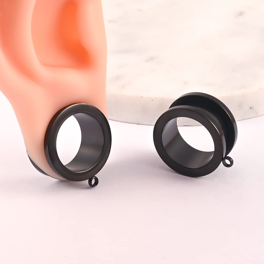 DOEARKO 4PCS 6mm-30mm Fashion Ear Piercing Tunnels DIY Ear Gauges 316 Stainless Steel Hypoallergenic Earrings Plugs for Ears Expander Body Jewelry (8mm(0G), Black)