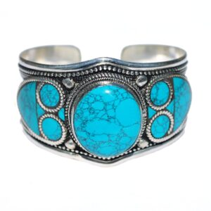 Boho Style Blue Stabilized-Turquoise Mosaic Adjustable Cuff Bracelet | Stainless Steel Jewelry for Men & Women