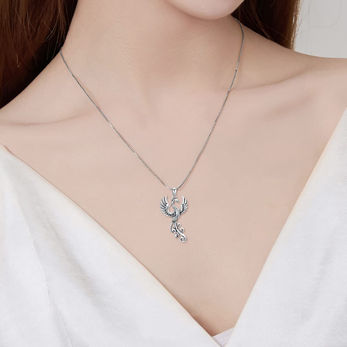 YAFEINI Rising Phoenix Necklace 925 Sterling Silver Bird Pendant Charm for Women