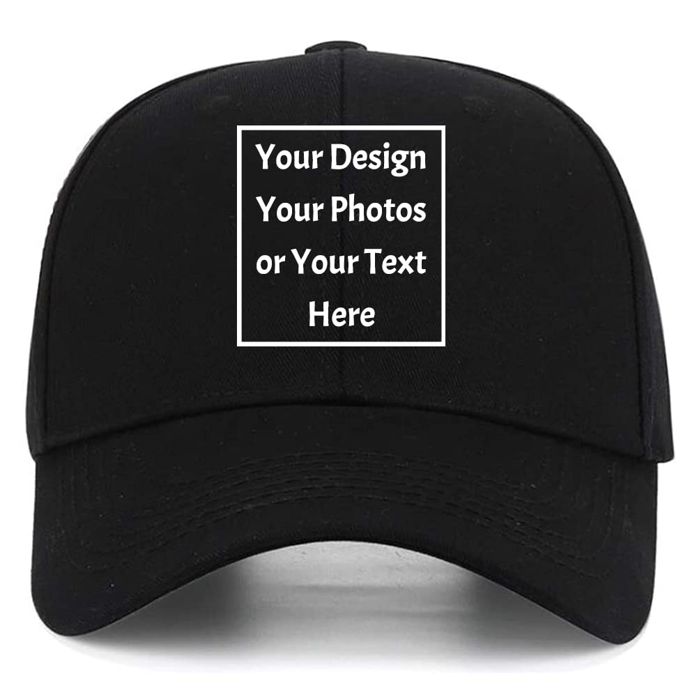 ZMvise Custom Your Own Picture Text Logo Unisex Personalized Plain Adjustable Hat Baseball Cap Black