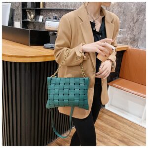 YP Women Large Crossbody Bag Woven Envelope Purses Pu Leather Shoulder Handbags (B-Green)