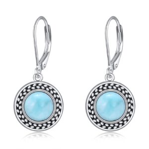 TIGER RIDER Blue Sea Stone Moonstone 925 Sterling Silver Larimar Earrings for Women, Rhinestone Round Crystal Jewelry for Mother s Day Gift, Exquisite Geometry Pendent Earrings