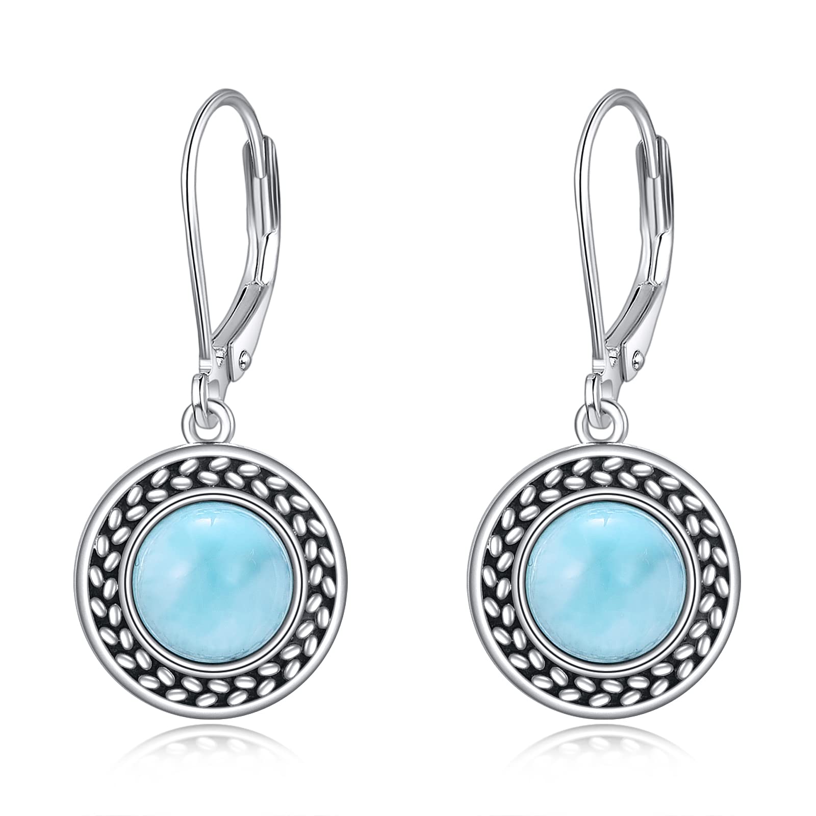 TIGER RIDER Blue Sea Stone Moonstone 925 Sterling Silver Larimar Earrings for Women, Rhinestone Round Crystal Jewelry for Mother s Day Gift, Exquisite Geometry Pendent Earrings