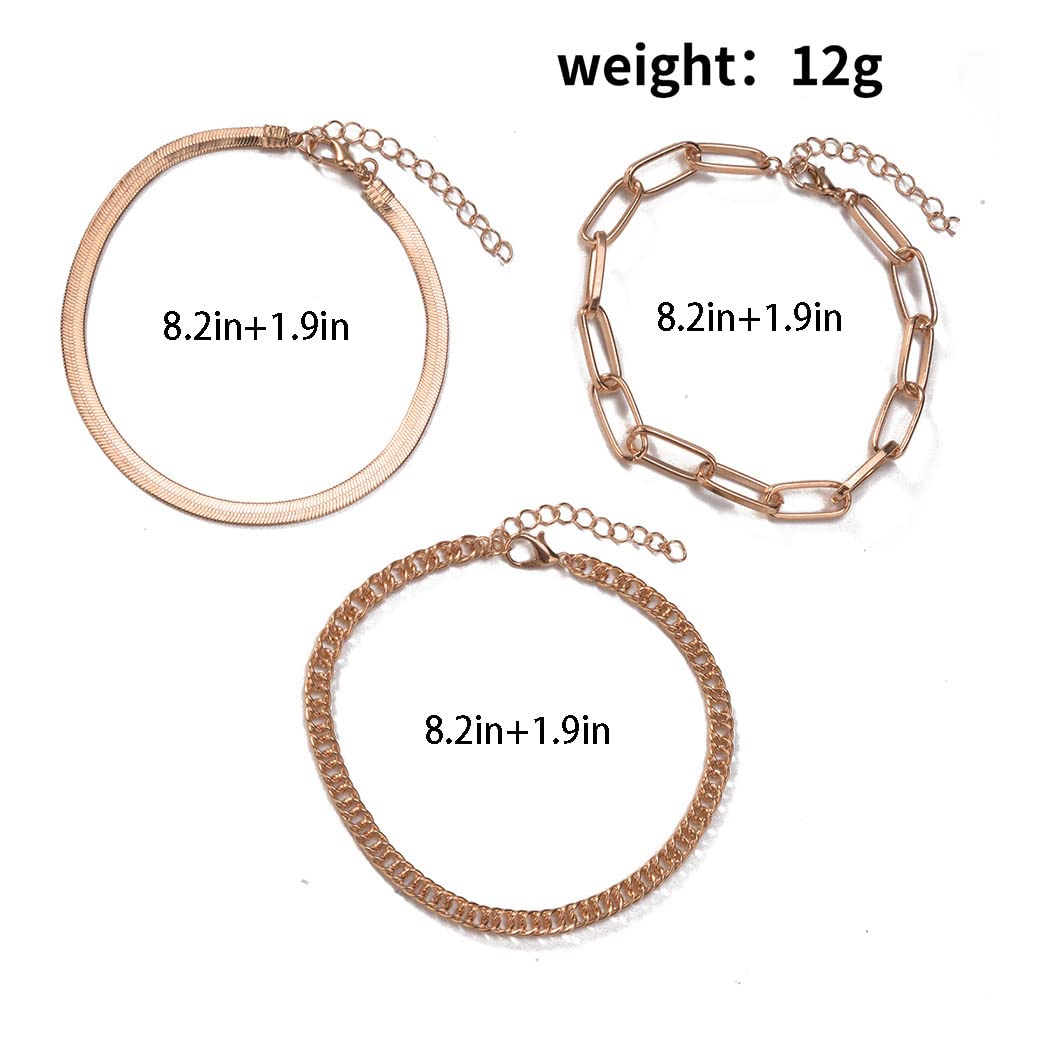 Generic Thick Chain Anklet Bracelet Gold Layered Anklet Set Fashion Foot Jewelry for Women and Teen Girl 3Pcs