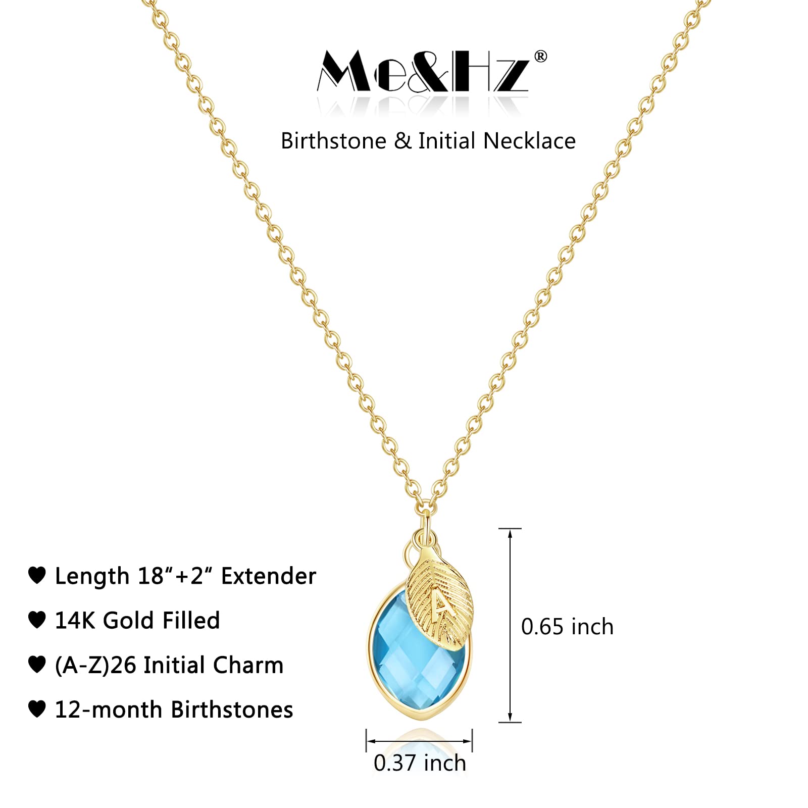 Me&Hz March Birthstone Necklace for Women 14K Gold Filled Dainty A Initial Necklace Aqua Blue Crystal Pendant Necklace Aquamarine Jewelry Personalized Mom Christmas March Birthday Gift