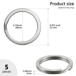 5 Pack Titanium Key Rings Split Rings, 25 mm Split Keyrings for Home Car Keys Attachment 1 Inch