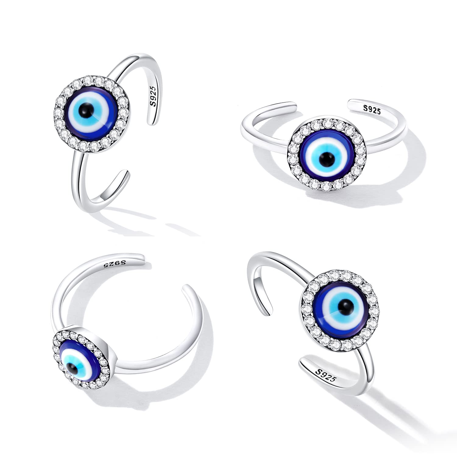 Shysnow Sterling Silver Evil Eye Ring for Women Blue Evil Eyes Nazar Ojos Open Adjustable Rings Dainty Turkish Greek Third Eye Enamel Cubic Zirconia Ring Lucky Protection Jewelry