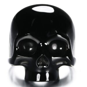 Skullis Signature Gem Skull Ring, Black Obsidian Carved Crystal Skull and 925 Sterling Silver Jewelry (10.5)