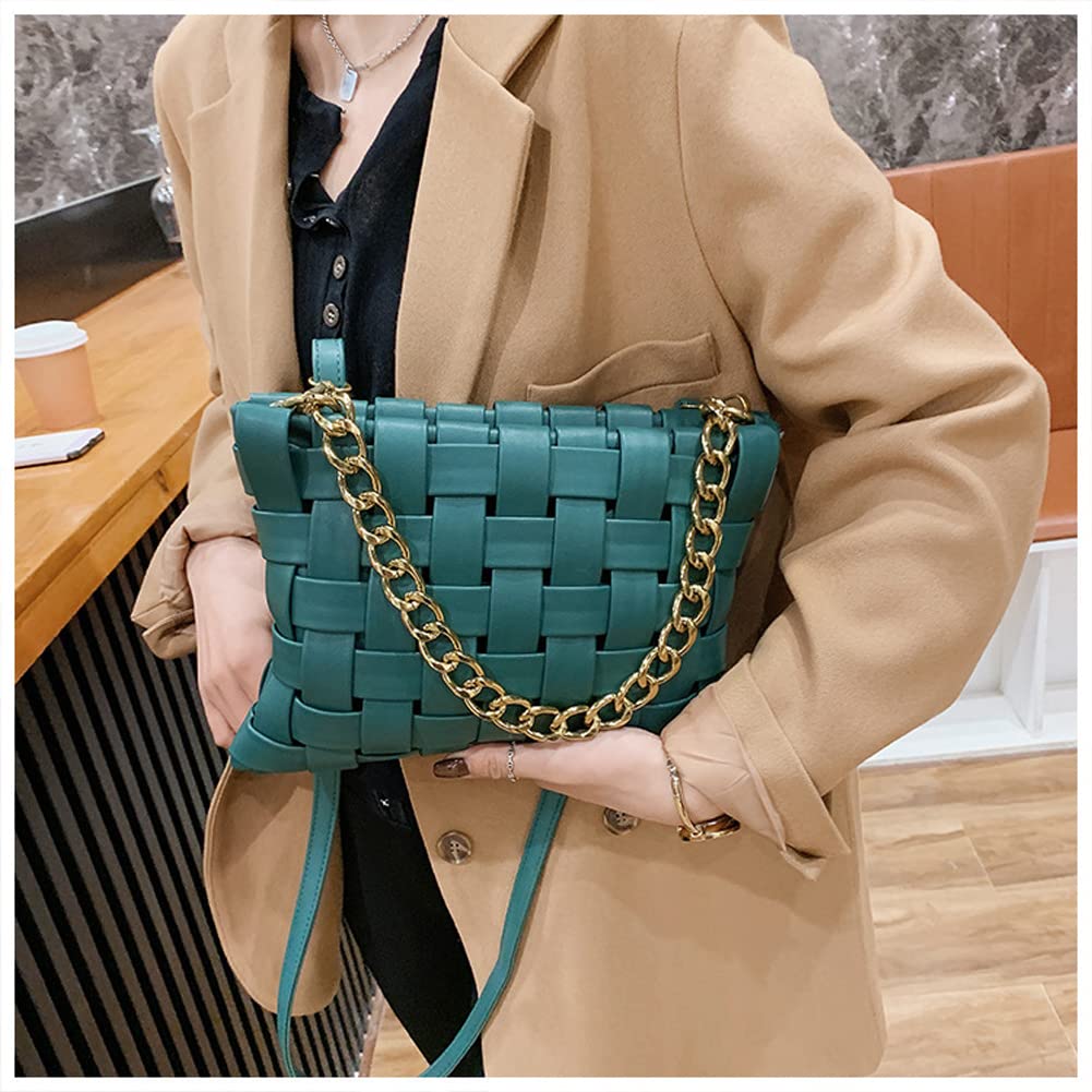 YP Women Large Crossbody Bag Woven Envelope Purses Pu Leather Shoulder Handbags (B-Green)