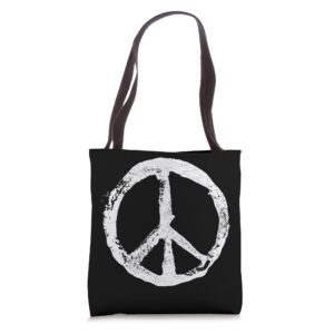 distressed vintage peace sign trendy hippy heart print tote bag