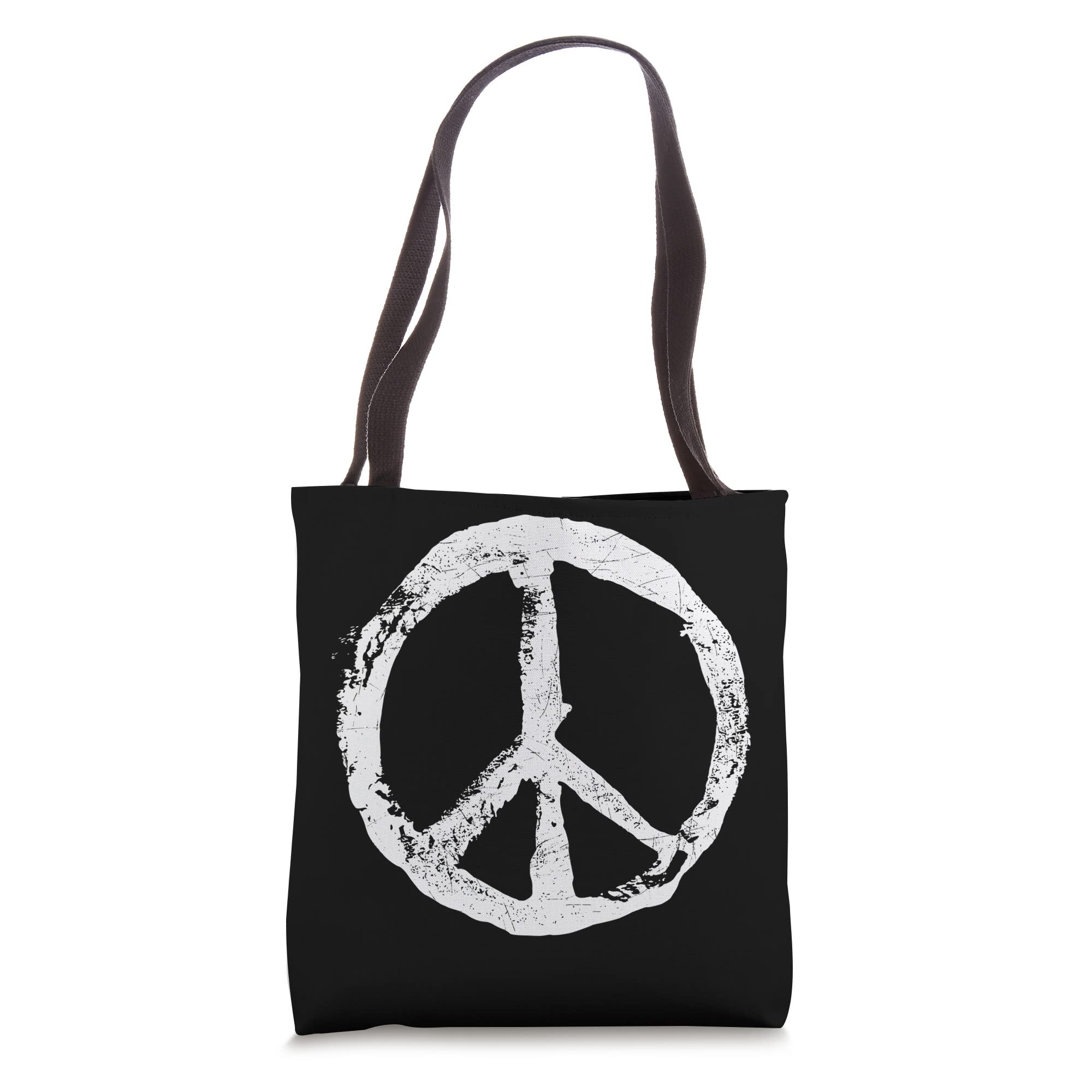 Distressed Vintage Peace Sign Trendy Hippy Heart Print Tote Bag