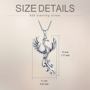 YAFEINI Rising Phoenix Necklace 925 Sterling Silver Bird Pendant Charm for Women