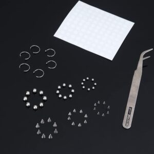 TEN MIRO Fake Eyebrow Ring Fake Lip Labret Studs Replacement Balls Spike with 100Pcs Sticker Non-Piercing Nose Rings Hoop Body Jewelry Skin 3MM 4MM 5MM(Silver)