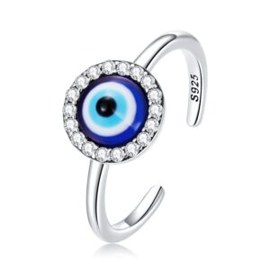 Shysnow Sterling Silver Evil Eye Ring for Women Blue Evil Eyes Nazar Ojos Open Adjustable Rings Dainty Turkish Greek Third Eye Enamel Cubic Zirconia Ring Lucky Protection Jewelry