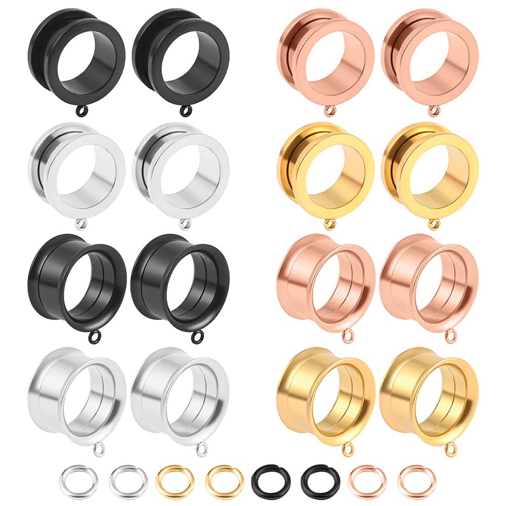 DOEARKO 4PCS 6mm-30mm Fashion Ear Piercing Tunnels DIY Ear Gauges 316 Stainless Steel Hypoallergenic Earrings Plugs for Ears Expander Body Jewelry (8mm(0G), Black)