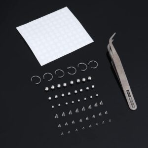 TEN MIRO Fake Eyebrow Ring Fake Lip Labret Studs Replacement Balls Spike with 100Pcs Sticker Non-Piercing Nose Rings Hoop Body Jewelry Skin 3MM 4MM 5MM(Silver)